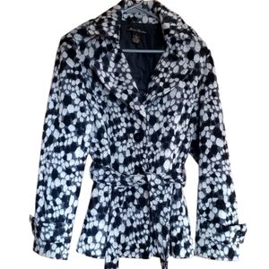 Marisa Christina Wool Blend Bk & Grey Short Button Frt Jacket w/Tie Waist sz M